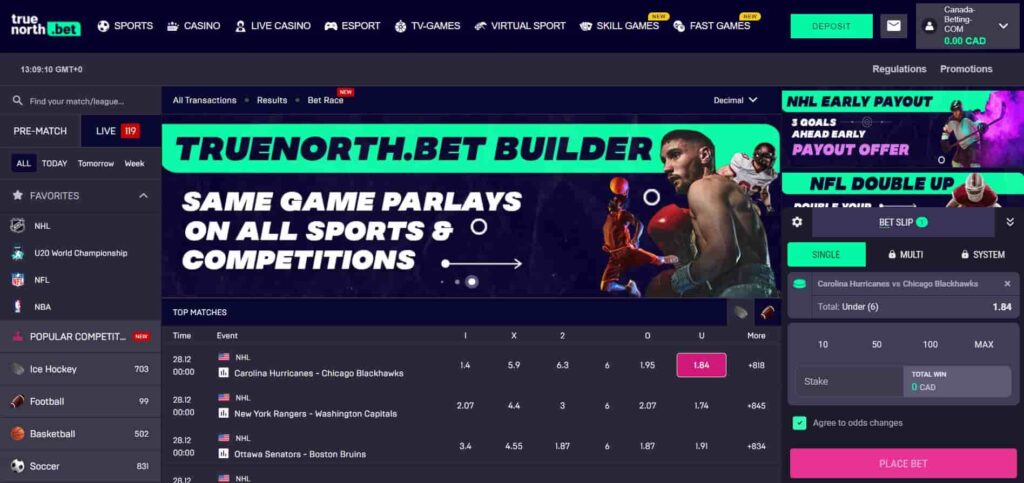 truenorthbet desktop website