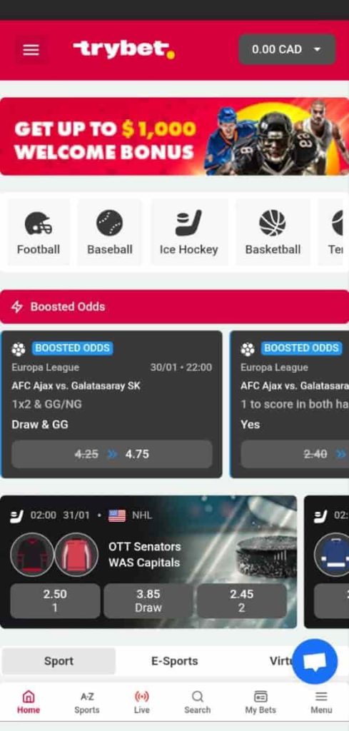 trybet mobile website